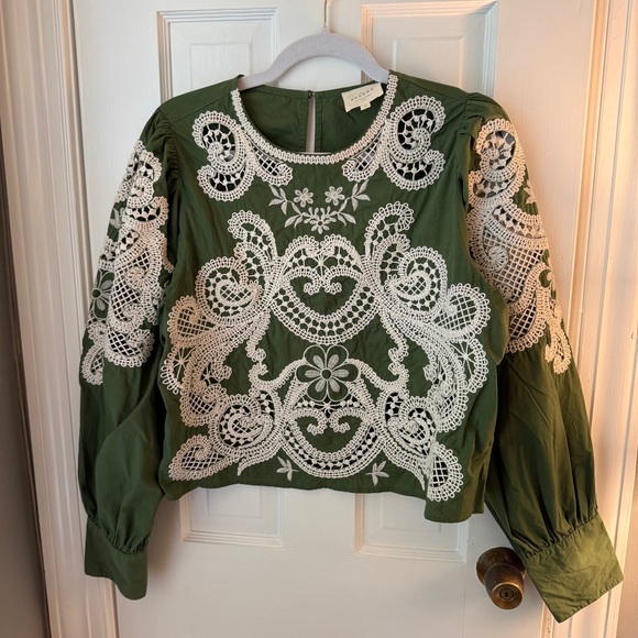 Sézane Jorden Blouse in Khaki/Ecru | Size 42 / US size 10 - Picture 5 of 11